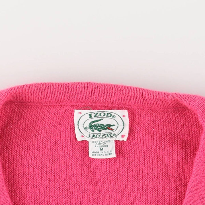 Vintage 80s-90'S Lacoste IZOD V-neck acrylic knit sweater, Made in USA, Women's Size M acrylic pink type Vintage Second Hand