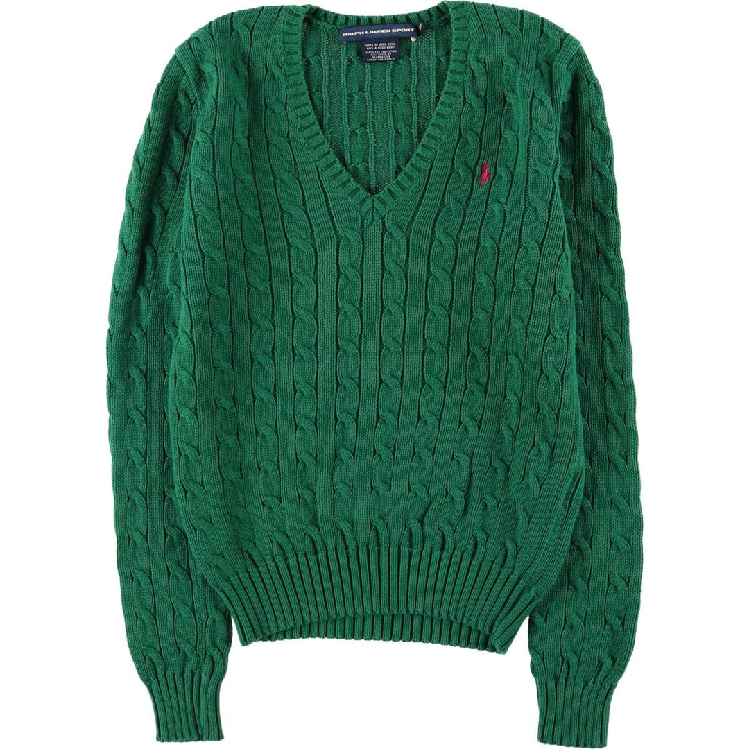 Ralph Lauren RALPH LAUREN SPORT Cable Knit V-Neck Cotton Knit Sweater, Women's Size Small cotton green type Vintage Second Hand