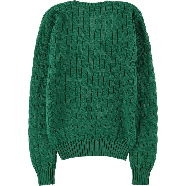 Ralph Lauren RALPH LAUREN SPORT Cable Knit V-Neck Cotton Knit Sweater, Women's Size Small cotton green type Vintage Second Hand
