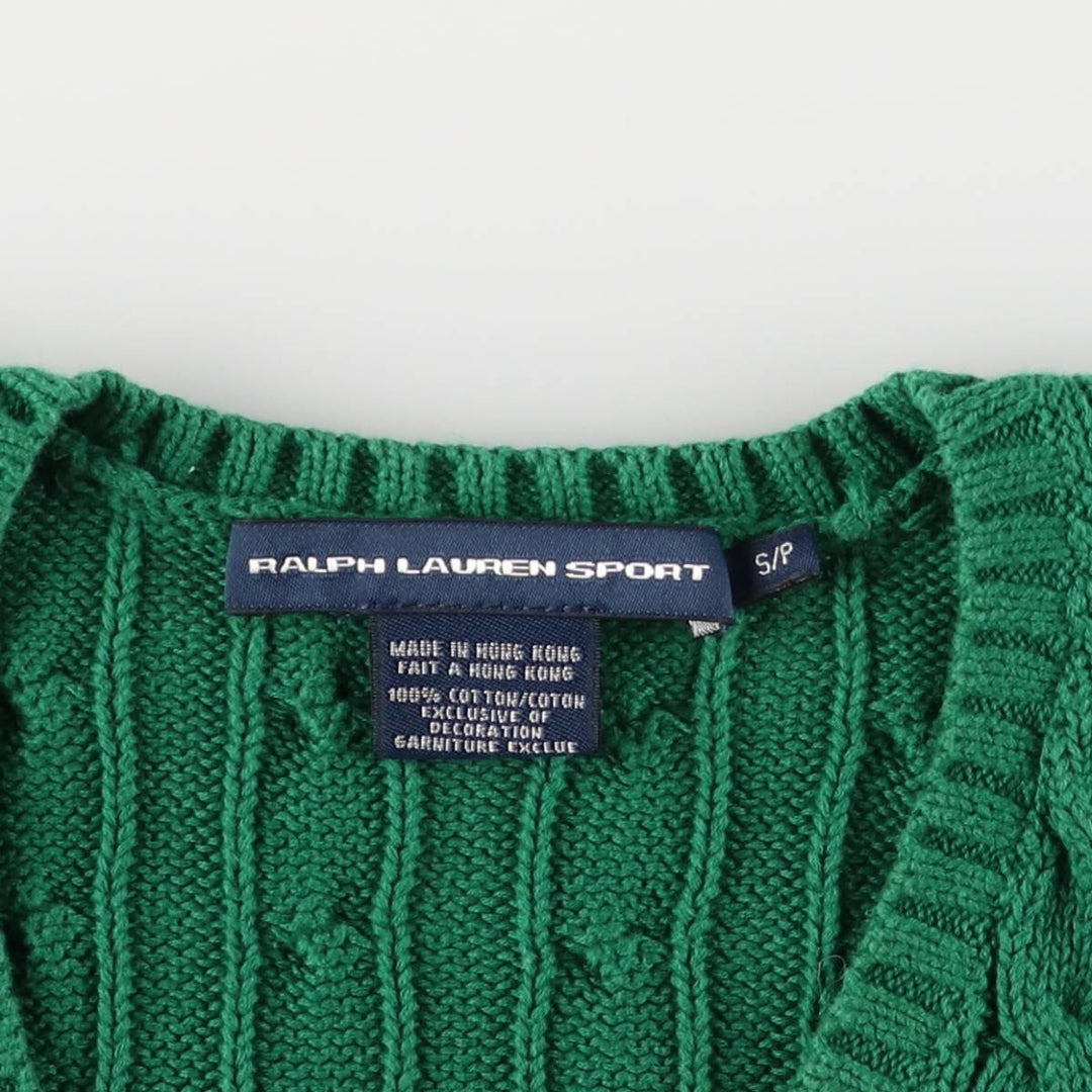 Ralph Lauren RALPH LAUREN SPORT Cable Knit V-Neck Cotton Knit Sweater, Women's Size Small cotton green type Vintage Second Hand