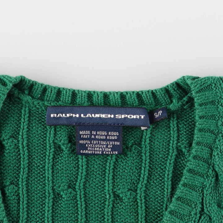 Ralph Lauren RALPH LAUREN SPORT Cable Knit V-Neck Cotton Knit Sweater, Women's Size Small cotton green type Vintage Second Hand