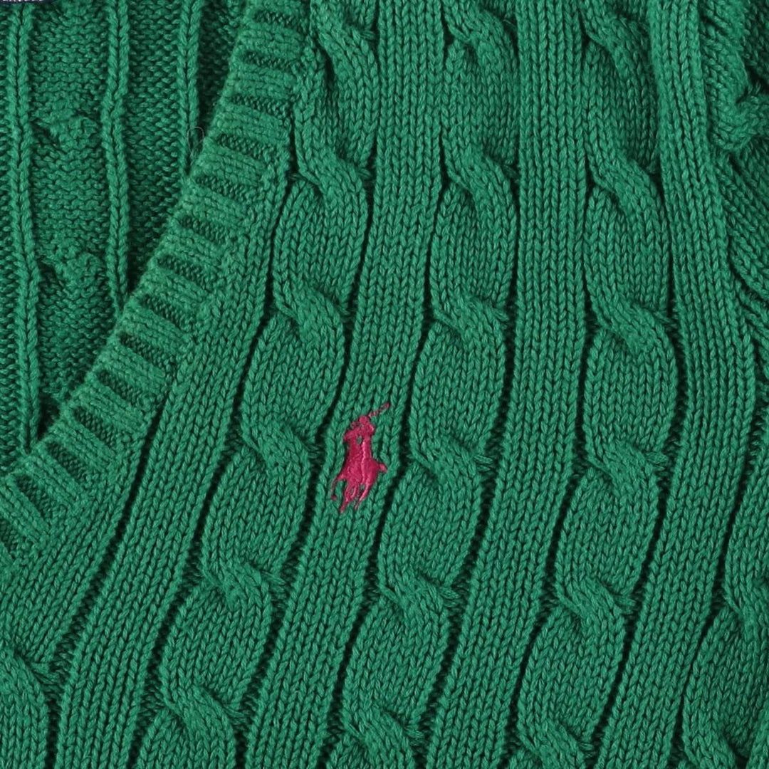 Ralph Lauren RALPH LAUREN SPORT Cable Knit V-Neck Cotton Knit Sweater, Women's Size Small cotton green type Vintage Second Hand