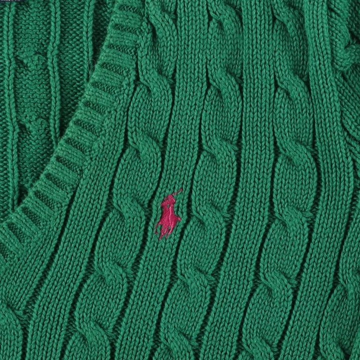 Ralph Lauren RALPH LAUREN SPORT Cable Knit V-Neck Cotton Knit Sweater, Women's Size Small cotton green type Vintage Second Hand