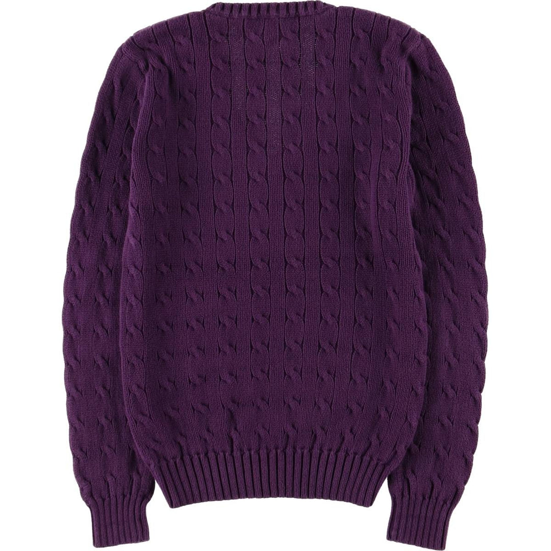 Ralph Lauren RALPH LAUREN SPORT Cable Knit V-Neck Cotton Knit Sweater, Women's Size Small cotton purple type Vintage Second Hand
