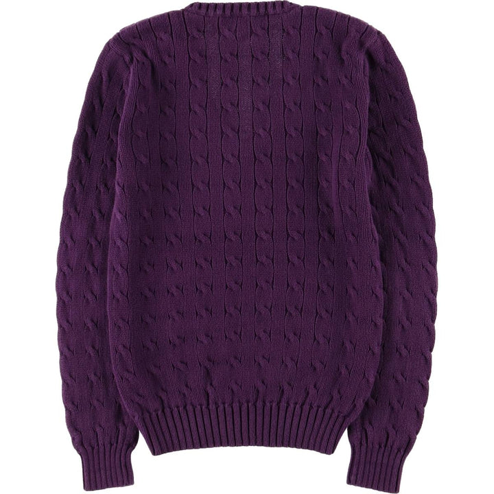 Ralph Lauren RALPH LAUREN SPORT Cable Knit V-Neck Cotton Knit Sweater, Women's Size Small cotton purple type Vintage Second Hand