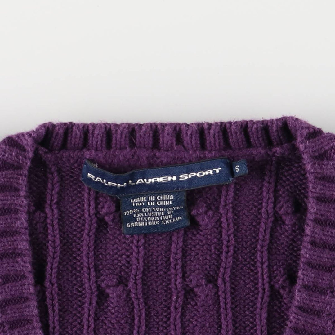 Ralph Lauren RALPH LAUREN SPORT Cable Knit V-Neck Cotton Knit Sweater, Women's Size Small cotton purple type Vintage Second Hand