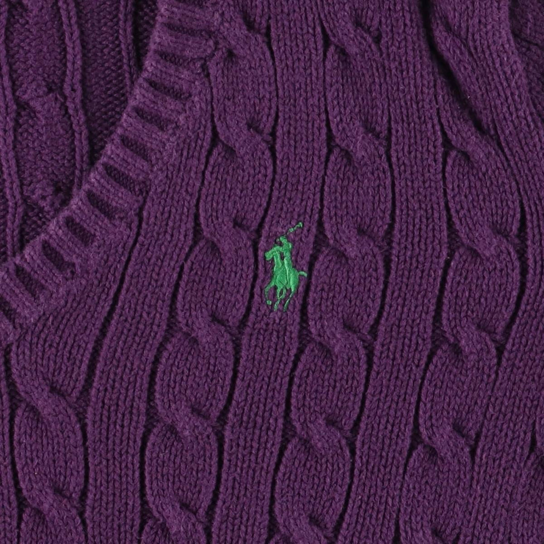 Ralph Lauren RALPH LAUREN SPORT Cable Knit V-Neck Cotton Knit Sweater, Women's Size Small cotton purple type Vintage Second Hand