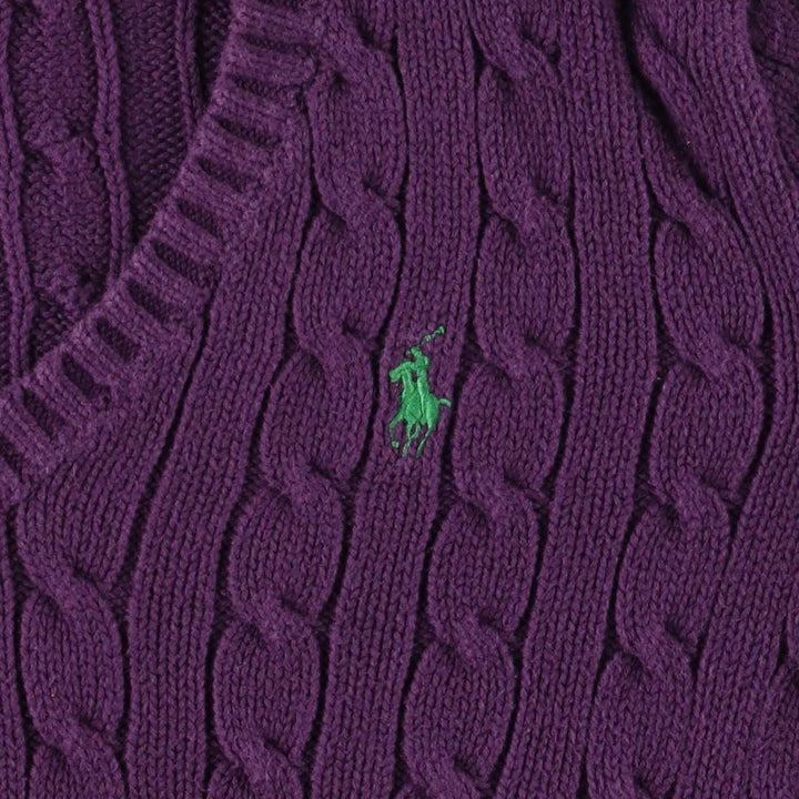 Ralph Lauren RALPH LAUREN SPORT Cable Knit V-Neck Cotton Knit Sweater, Women's Size Small cotton purple type Vintage Second Hand