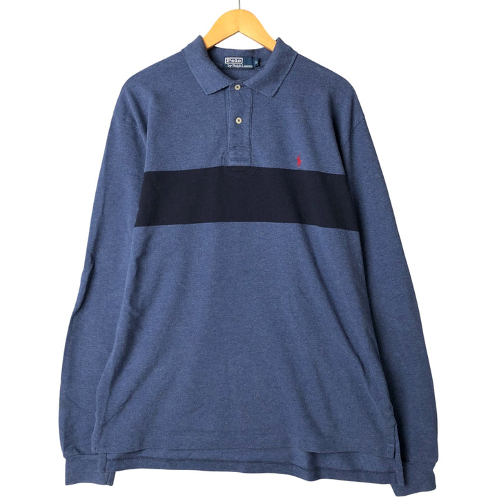 Ralph Lauren POLO by Ralph Lauren long sleeve polo shirt, men's XL size cotton blue type Vintage Second Hand