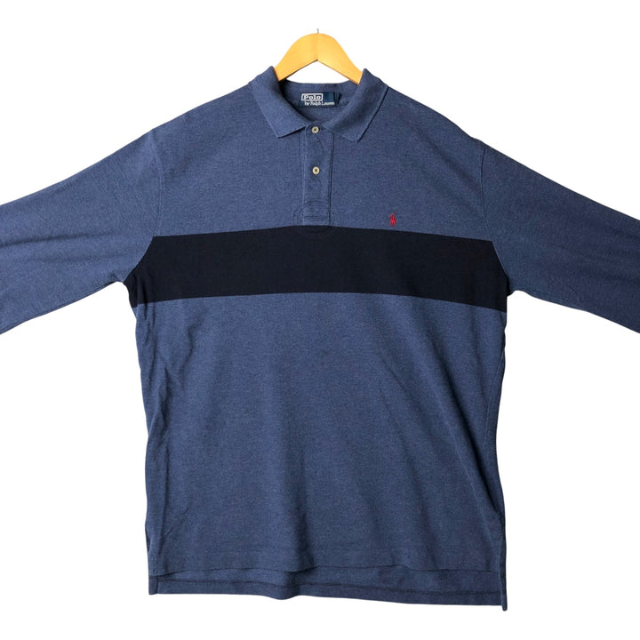 Ralph Lauren POLO by Ralph Lauren long sleeve polo shirt, men's XL size cotton blue type Vintage Second Hand