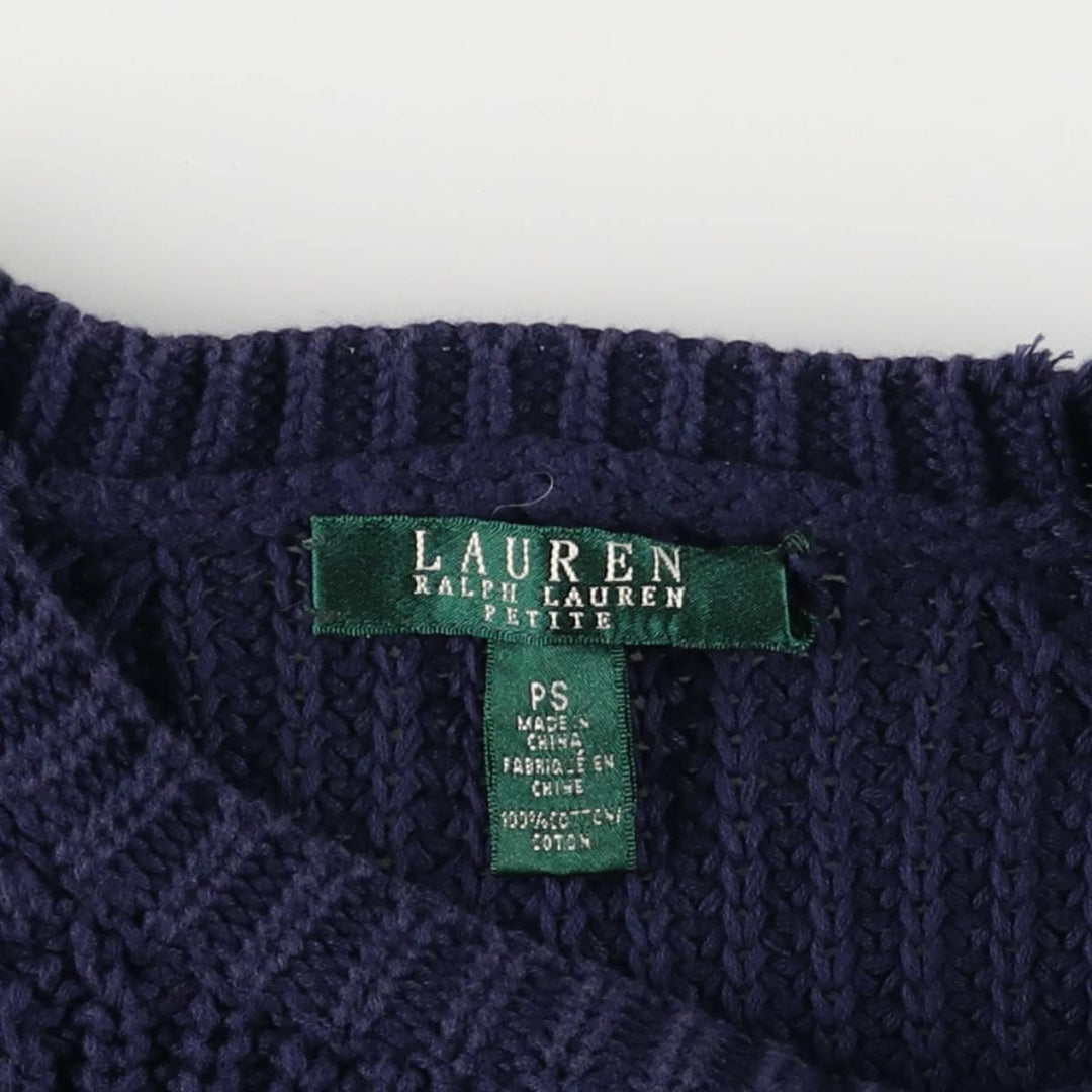 Ralph Lauren Petite Ribbed Cotton Knit Sweater, Women's Size Small cotton navy blue type Vintage Second Hand
