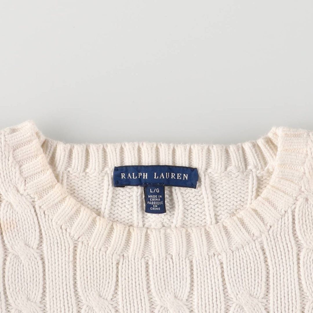 Ralph Lauren RALPH LAUREN cable knit cotton sweater, women's size L cotton white type Vintage Second Hand