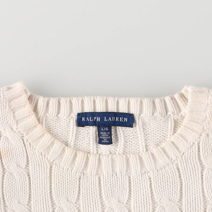 Ralph Lauren RALPH LAUREN cable knit cotton sweater, women's size L cotton white type Vintage Second Hand