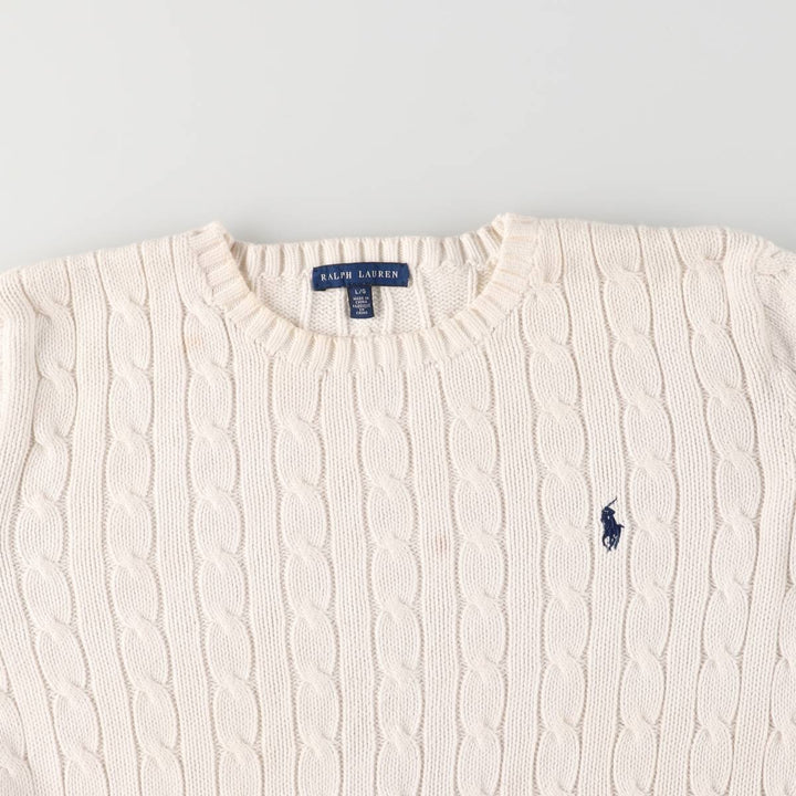 Ralph Lauren RALPH LAUREN cable knit cotton sweater, women's size L cotton white type Vintage Second Hand