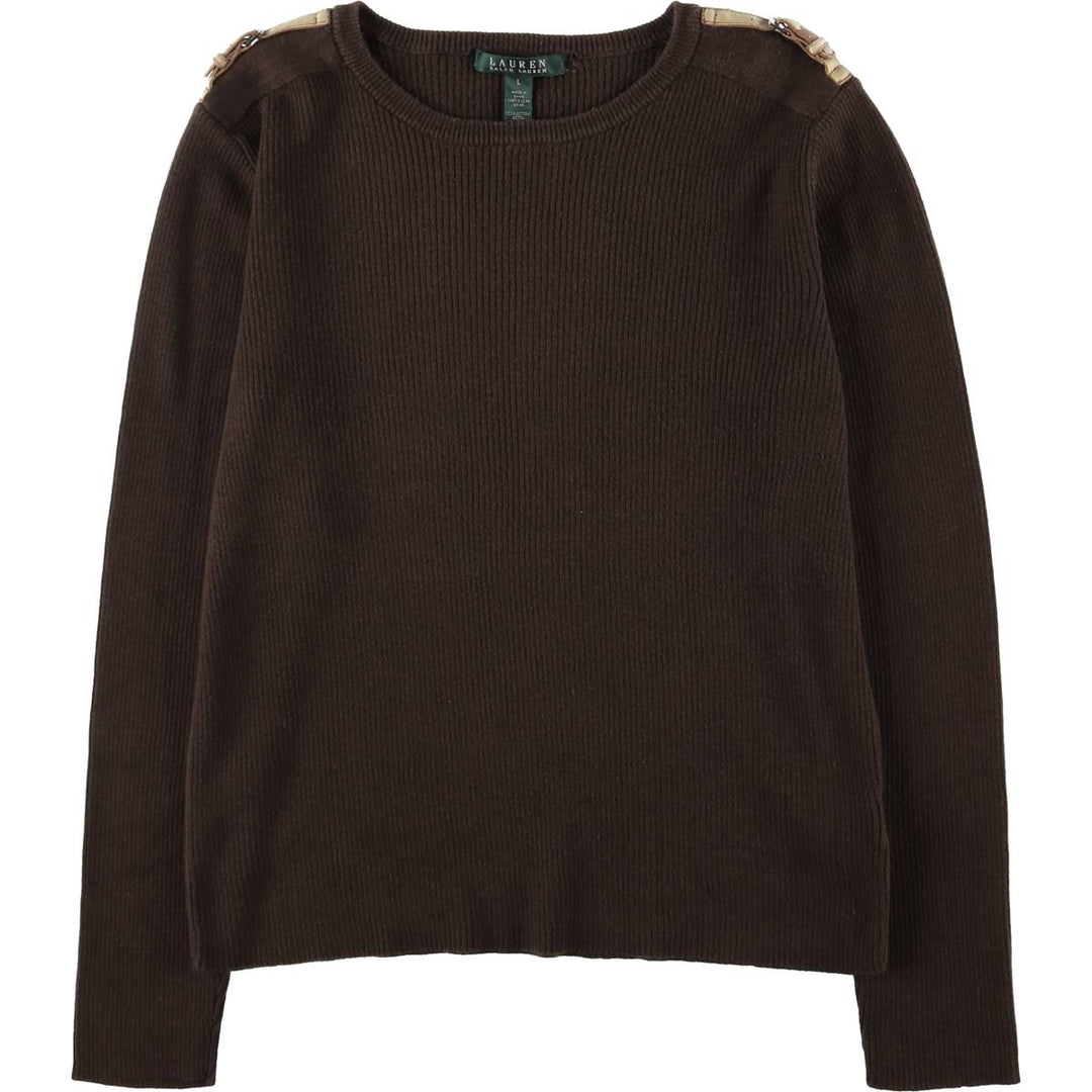Ralph Lauren LAUREN Ribbed Cotton Knit Sweater, Women's Size L cotton brown type Vintage Second Hand