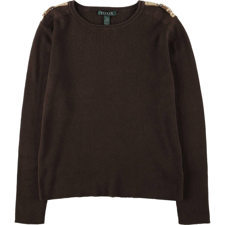 Ralph Lauren LAUREN Ribbed Cotton Knit Sweater, Women's Size L cotton brown type Vintage Second Hand