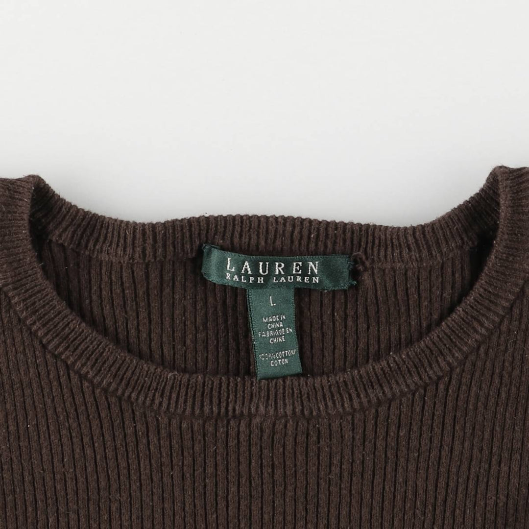 Ralph Lauren LAUREN Ribbed Cotton Knit Sweater, Women's Size L cotton brown type Vintage Second Hand