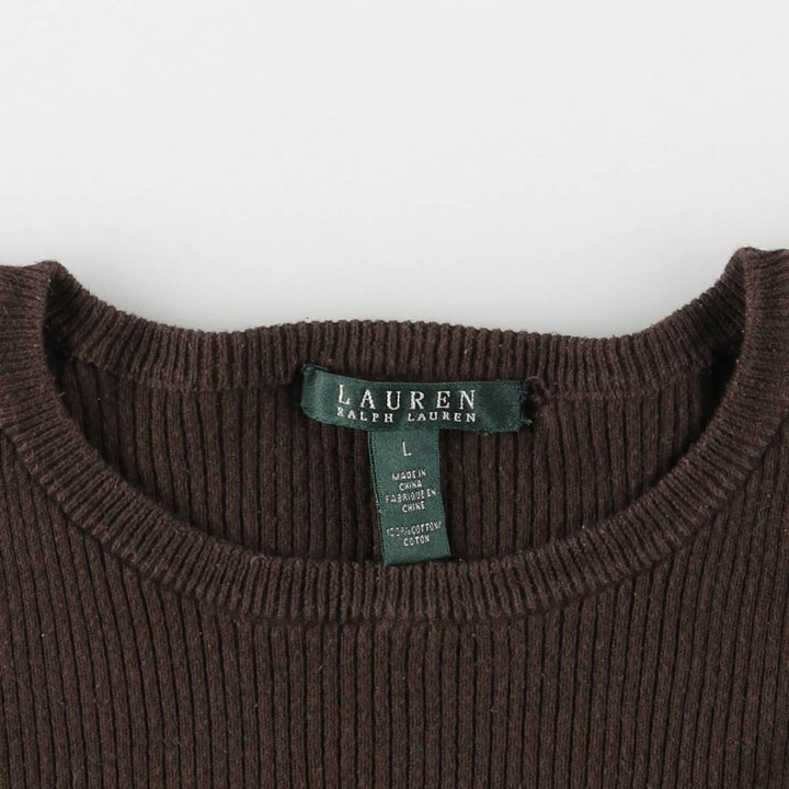 Ralph Lauren LAUREN Ribbed Cotton Knit Sweater, Women's Size L cotton brown type Vintage Second Hand