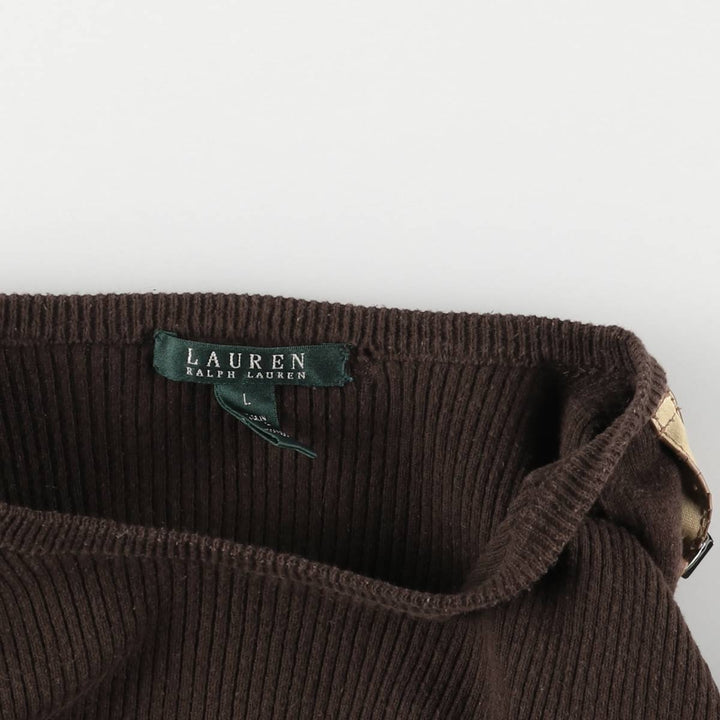 Ralph Lauren LAUREN Ribbed Cotton Knit Sweater, Women's Size L cotton brown type Vintage Second Hand