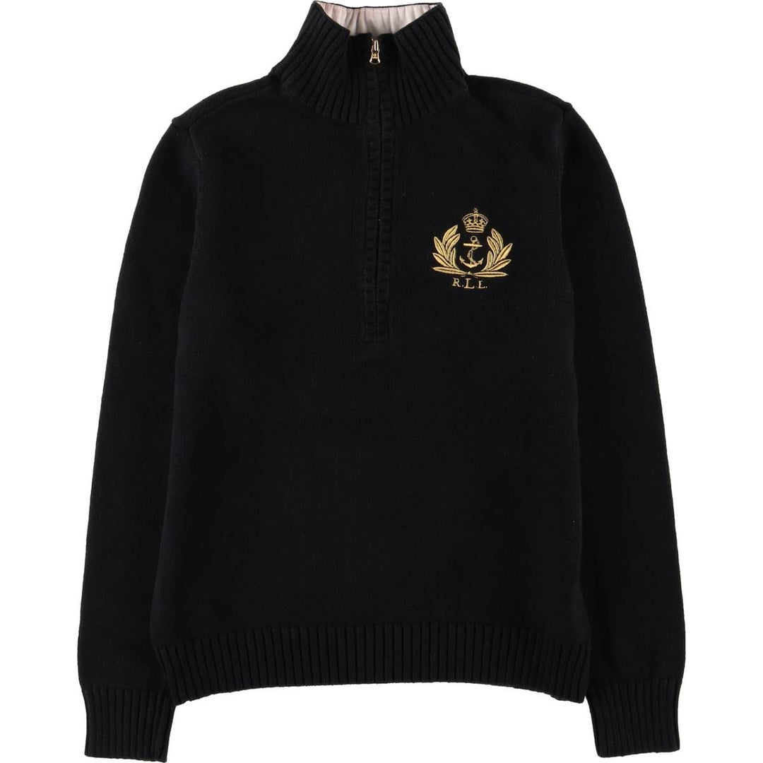 Ralph Lauren Jeans Company Cotton Knit Half-Zip Sweater, Women's Size Small cotton black type Vintage Second Hand