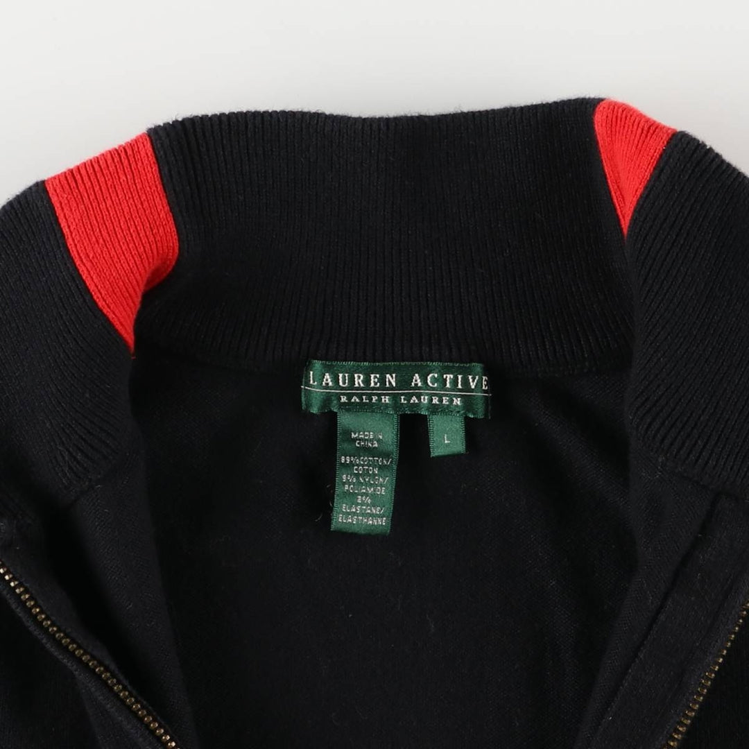 Ralph Lauren LAUREN ACTIVE Cotton Knit Half-Zip Sweater, Women's Size L cotton black type Vintage Second Hand