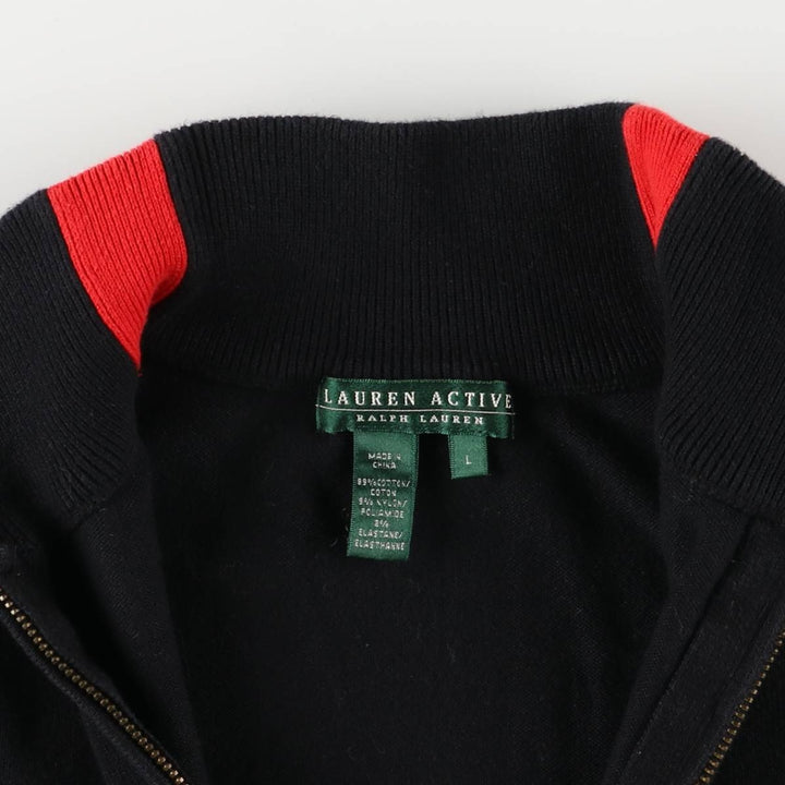 Ralph Lauren LAUREN ACTIVE Cotton Knit Half-Zip Sweater, Women's Size L cotton black type Vintage Second Hand