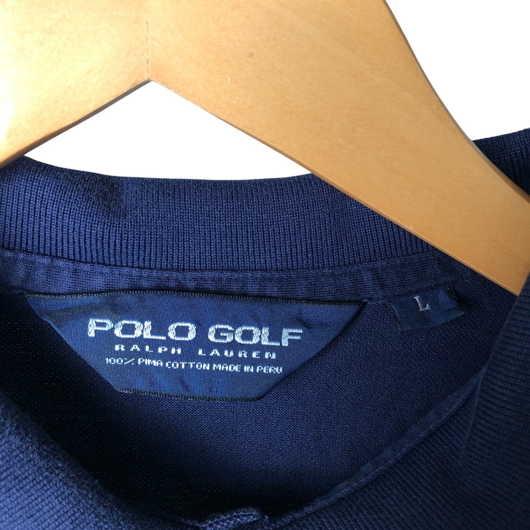 Ralph Lauren POLO GOLF Polo Golf short sleeve polo shirt for men size L Pima Cotton navy blue type Vintage Second Hand