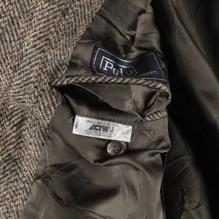 90'S Ralph Lauren POLO by Ralph Lauren Check Pattern Tailored Jacket, Made in USA, Men's Size L unclear beige type brown Vintage Second Hand