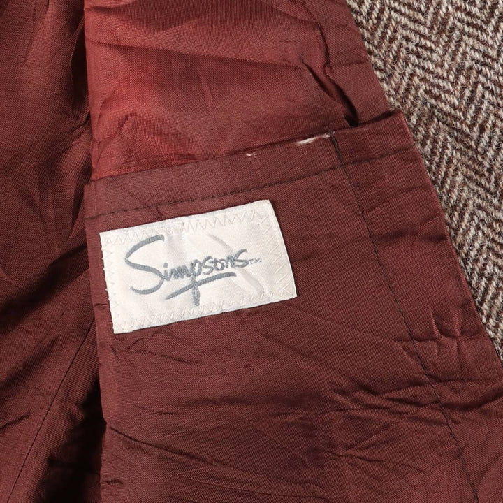 Vintage 1990'S Simpsons Harris Tweed Herringbone Wool Tailored Jacket, Men's Size Medium wool brown type Vintage Second Hand