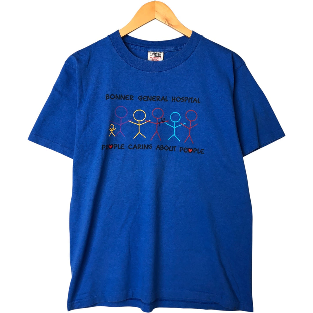 90'S ONEITA POWER-T Message Print T-Shirt Made in USA Men's L Size Vintage cotton blue type Vintage Second Hand