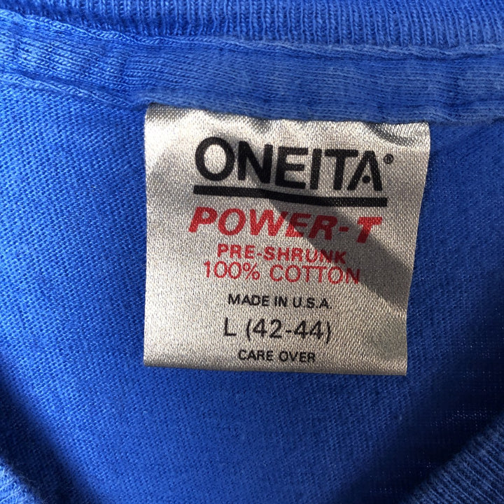90'S ONEITA POWER-T Message Print T-Shirt Made in USA Men's L Size Vintage cotton blue type Vintage Second Hand
