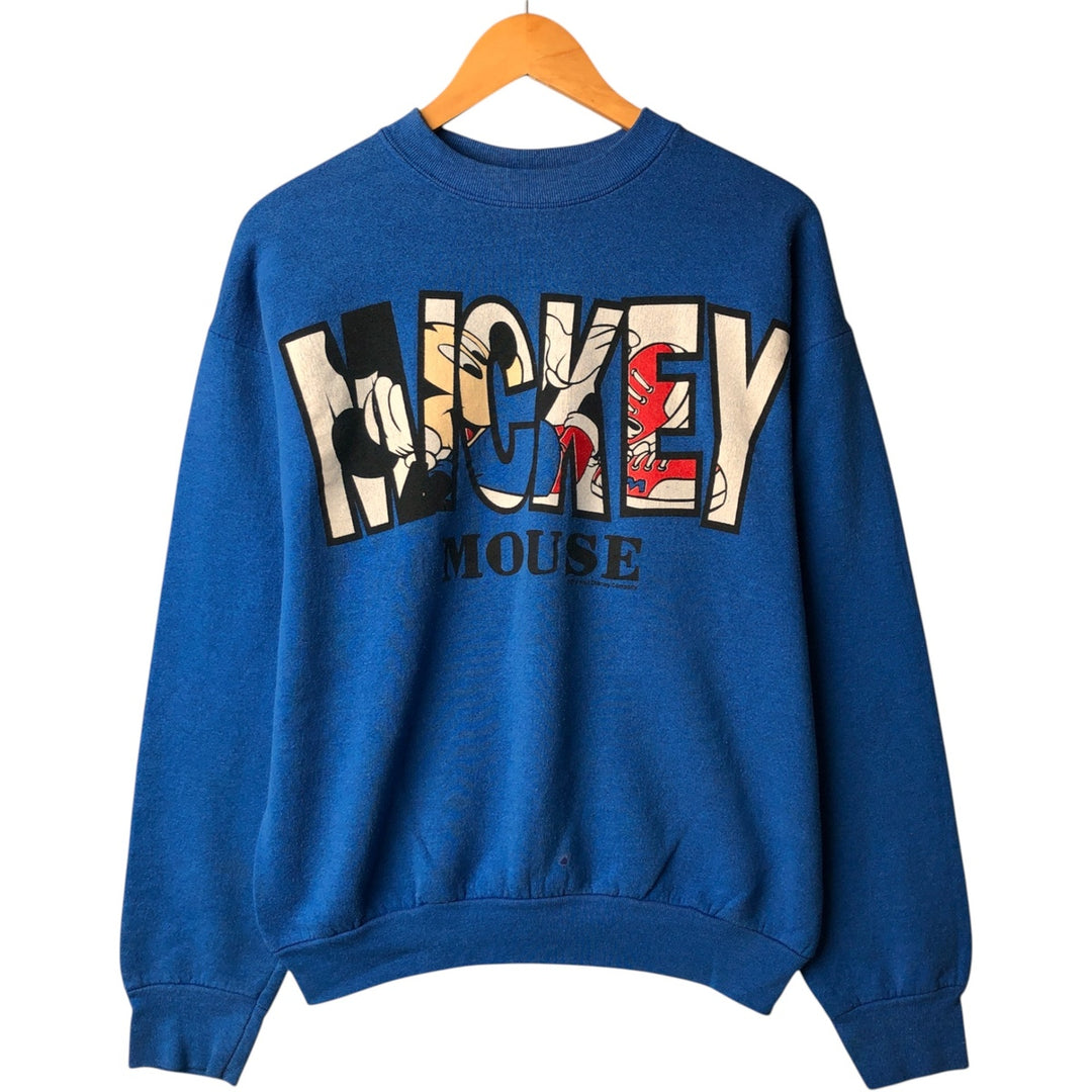 90'S Fruit of the Loom Mickey Mouse character sweatshirt, made in the USA, men's size L, vintage cotton blue type Vintage Second Hand