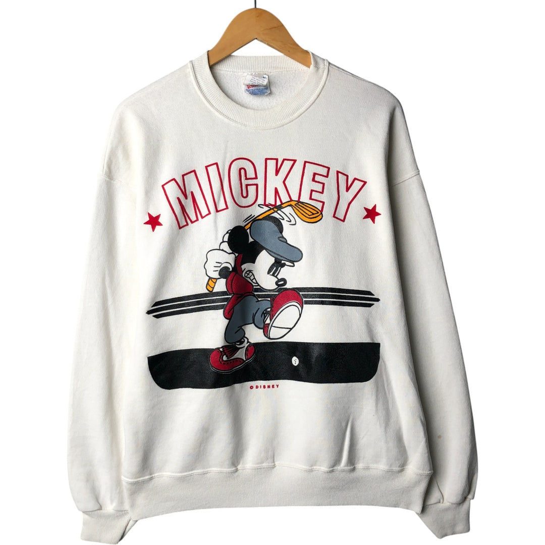 90s-00'S Hanes ACTIVEWEAR Mickey Mouse Character Sweatshirt, Made in USA, Men's Size XL cotton white type Vintage Second Hand