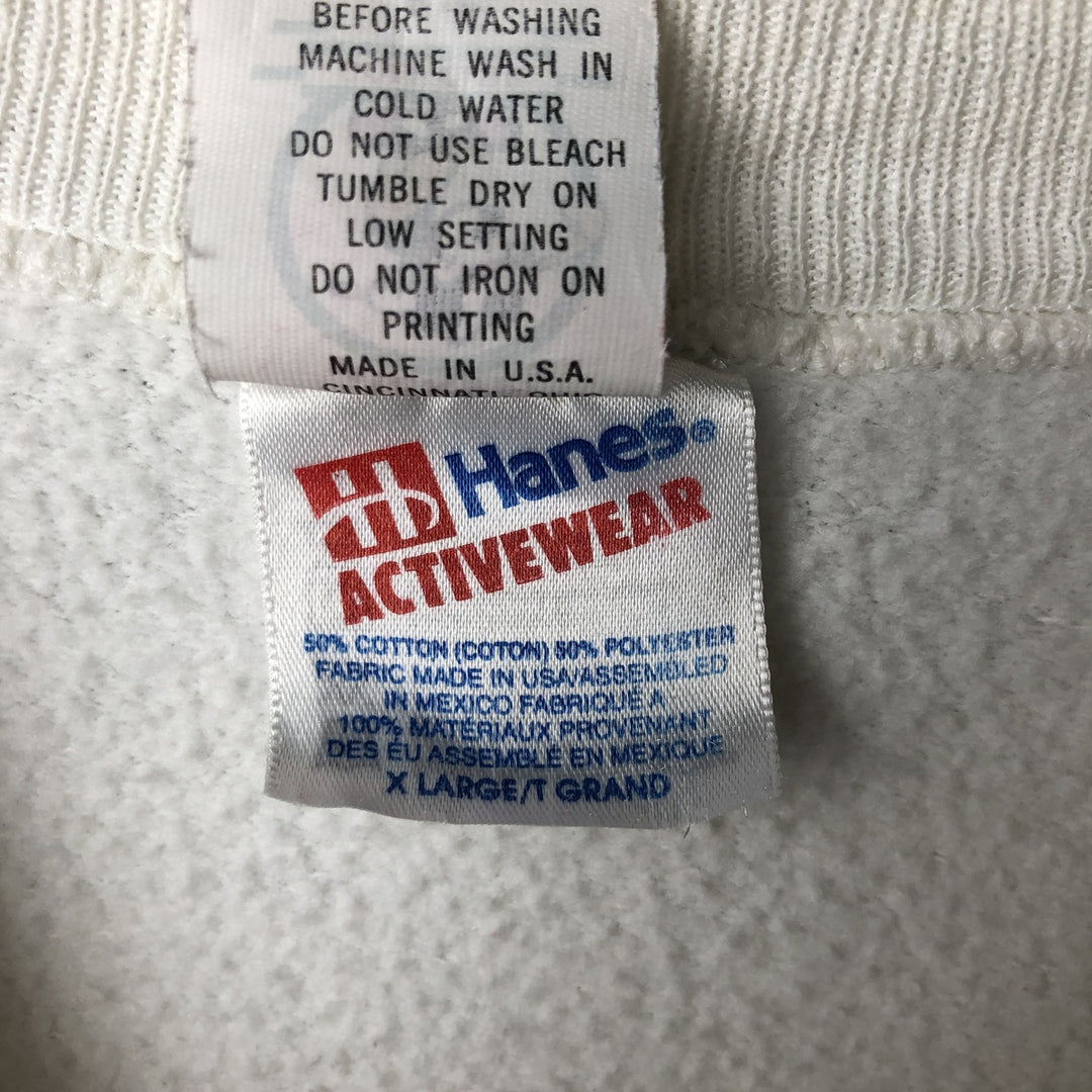 90s-00'S Hanes ACTIVEWEAR Mickey Mouse Character Sweatshirt, Made in USA, Men's Size XL cotton white type Vintage Second Hand