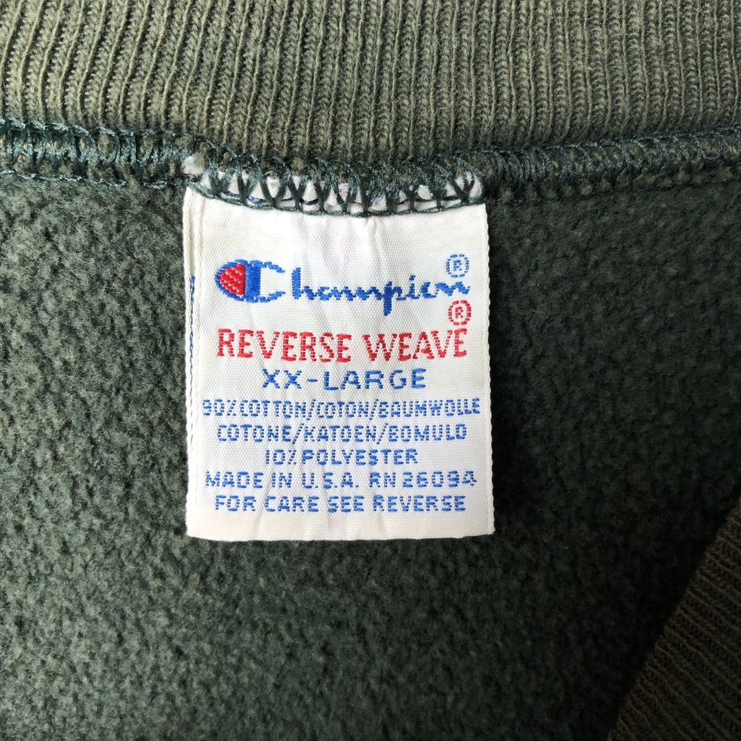 90'S Champion Reverse Weave College Sweatshirt with Embroidered Tag, Made in USA, Men's XXL cotton green type Vintage Second Hand