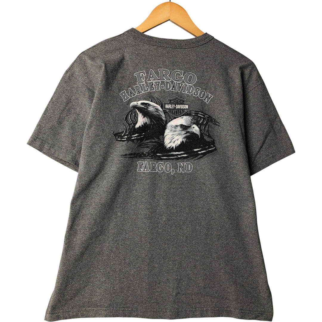 2000'S Harley-Davidson Eagle Pattern Fire Pattern Henley Neck Motorcycle Bike T-Shirt, Men's Size L cotton gray type Vintage Second Hand