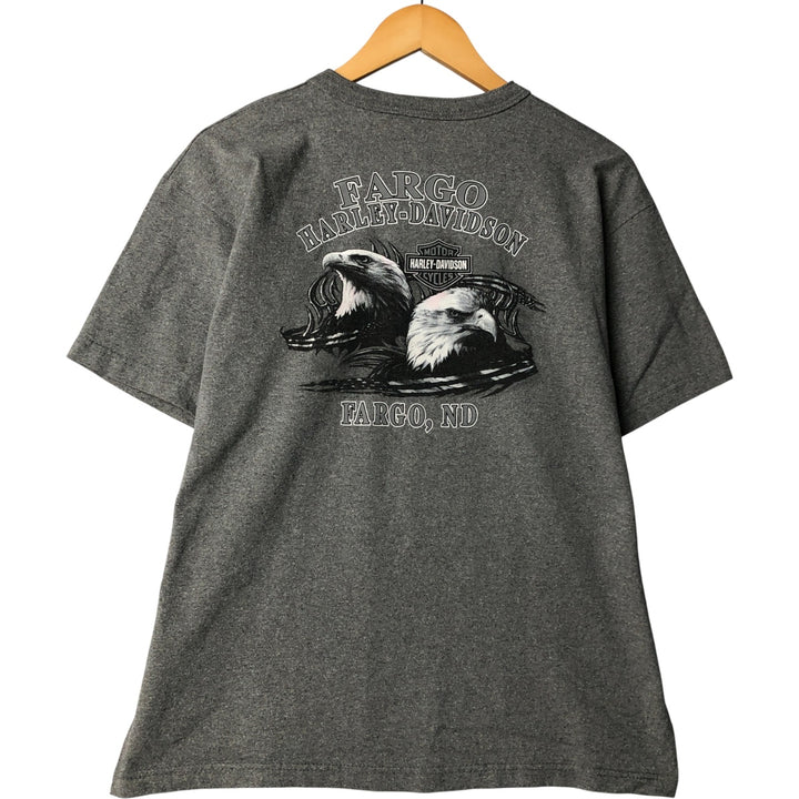 2000'S Harley-Davidson Eagle Pattern Fire Pattern Henley Neck Motorcycle Bike T-Shirt, Men's Size L cotton gray type Vintage Second Hand