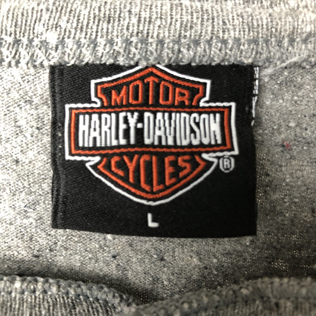2000'S Harley-Davidson Eagle Pattern Fire Pattern Henley Neck Motorcycle Bike T-Shirt, Men's Size L cotton gray type Vintage Second Hand