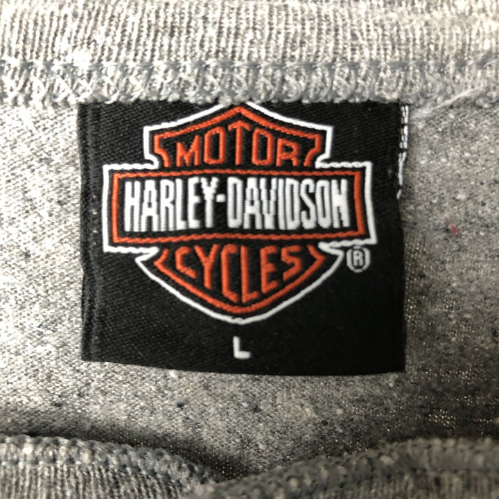 2000'S Harley-Davidson Eagle Pattern Fire Pattern Henley Neck Motorcycle Bike T-Shirt, Men's Size L cotton gray type Vintage Second Hand