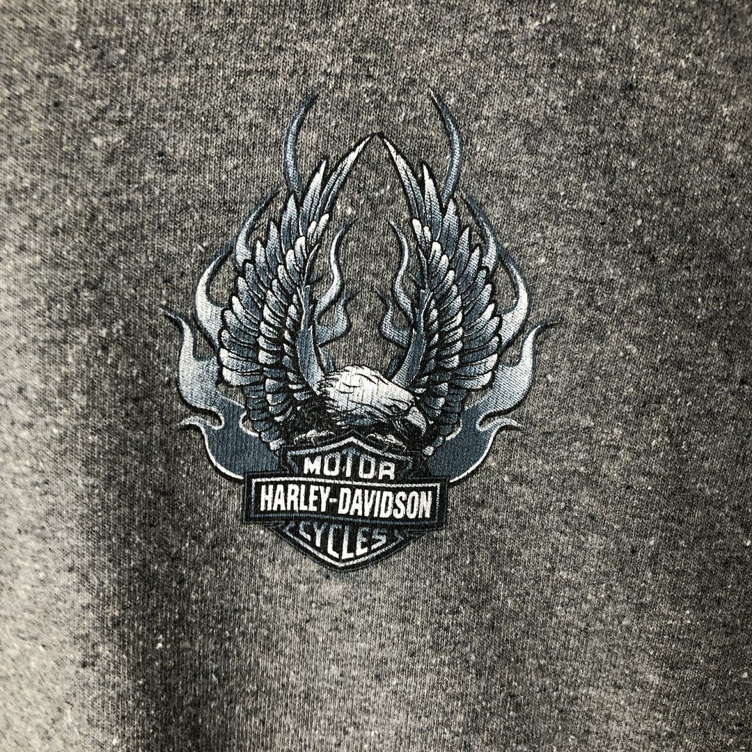 2000'S Harley-Davidson Eagle Pattern Fire Pattern Henley Neck Motorcycle Bike T-Shirt, Men's Size L cotton gray type Vintage Second Hand