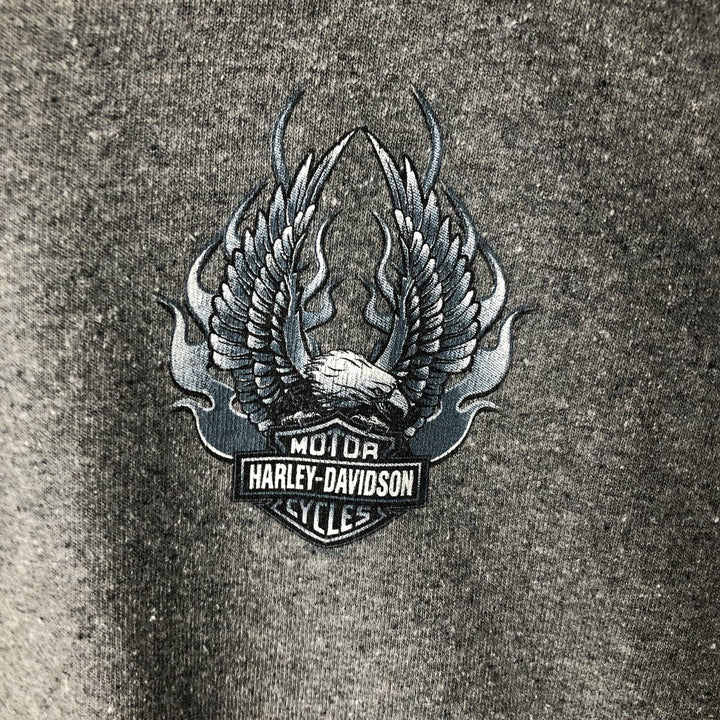 2000'S Harley-Davidson Eagle Pattern Fire Pattern Henley Neck Motorcycle Bike T-Shirt, Men's Size L cotton gray type Vintage Second Hand
