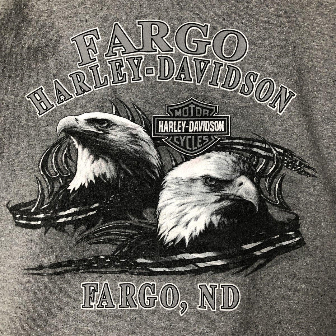 2000'S Harley-Davidson Eagle Pattern Fire Pattern Henley Neck Motorcycle Bike T-Shirt, Men's Size L cotton gray type Vintage Second Hand