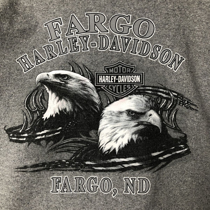 2000'S Harley-Davidson Eagle Pattern Fire Pattern Henley Neck Motorcycle Bike T-Shirt, Men's Size L cotton gray type Vintage Second Hand
