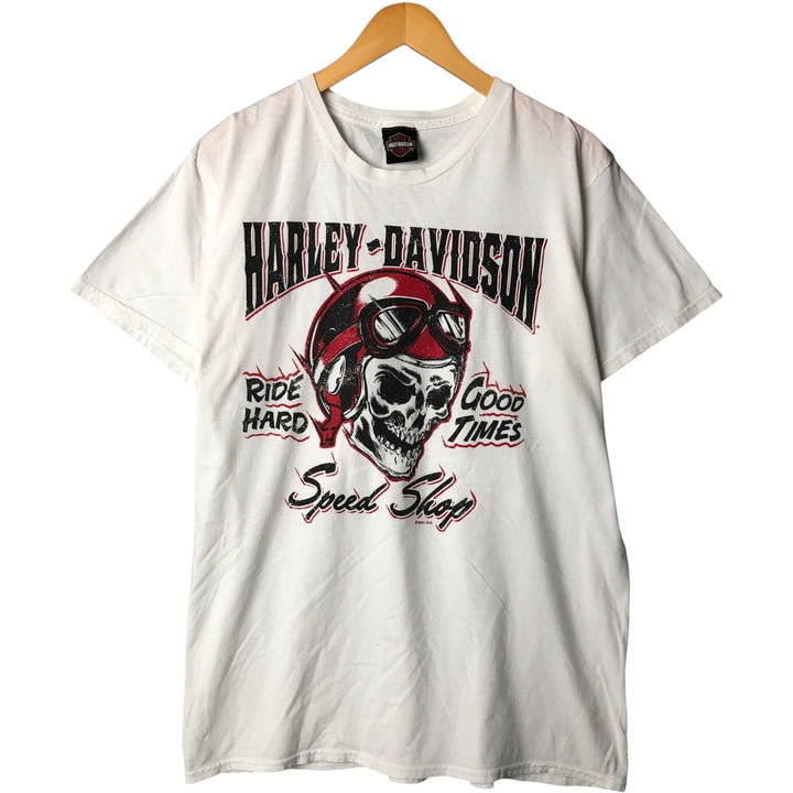 Harley-Davidson Skull Pattern Motorcycle Bike T-shirt Men's L size unclear white type Vintage Second Hand
