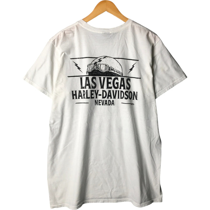 Harley-Davidson Skull Pattern Motorcycle Bike T-shirt Men's L size unclear white type Vintage Second Hand
