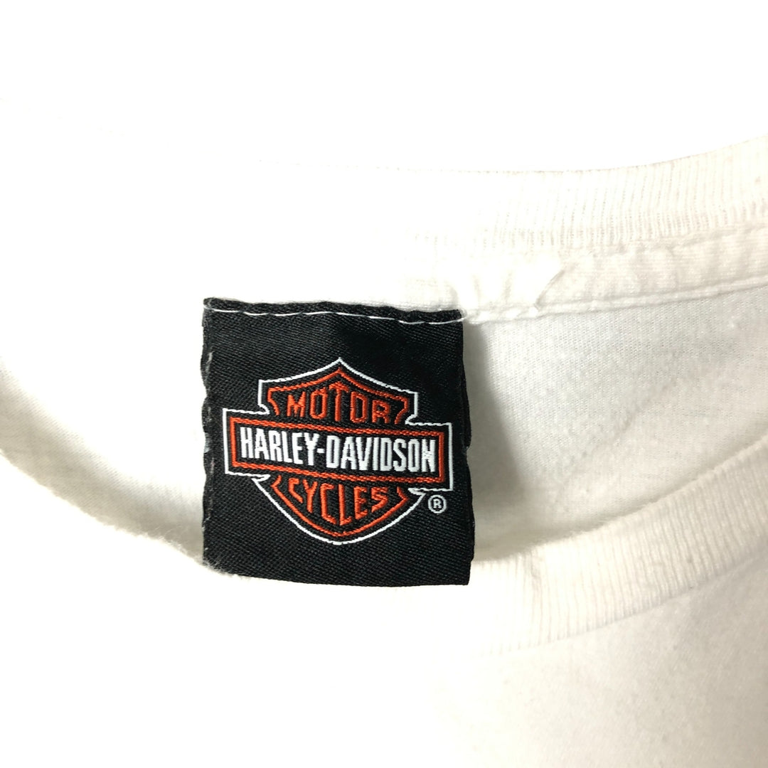 Harley-Davidson Skull Pattern Motorcycle Bike T-shirt Men's L size unclear white type Vintage Second Hand