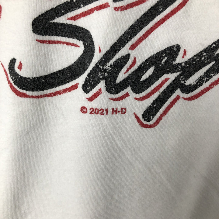 Harley-Davidson Skull Pattern Motorcycle Bike T-shirt Men's L size unclear white type Vintage Second Hand