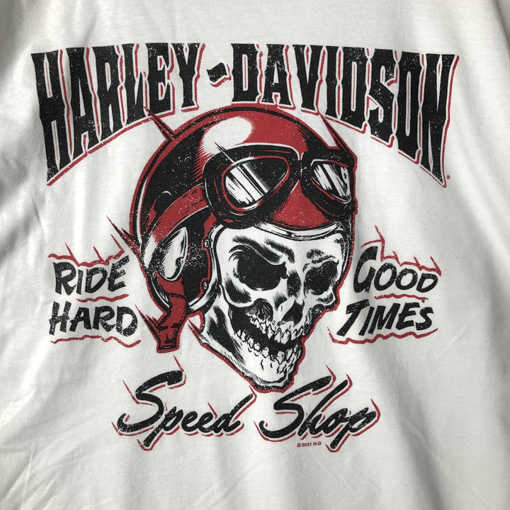 Harley-Davidson Skull Pattern Motorcycle Bike T-shirt Men's L size unclear white type Vintage Second Hand