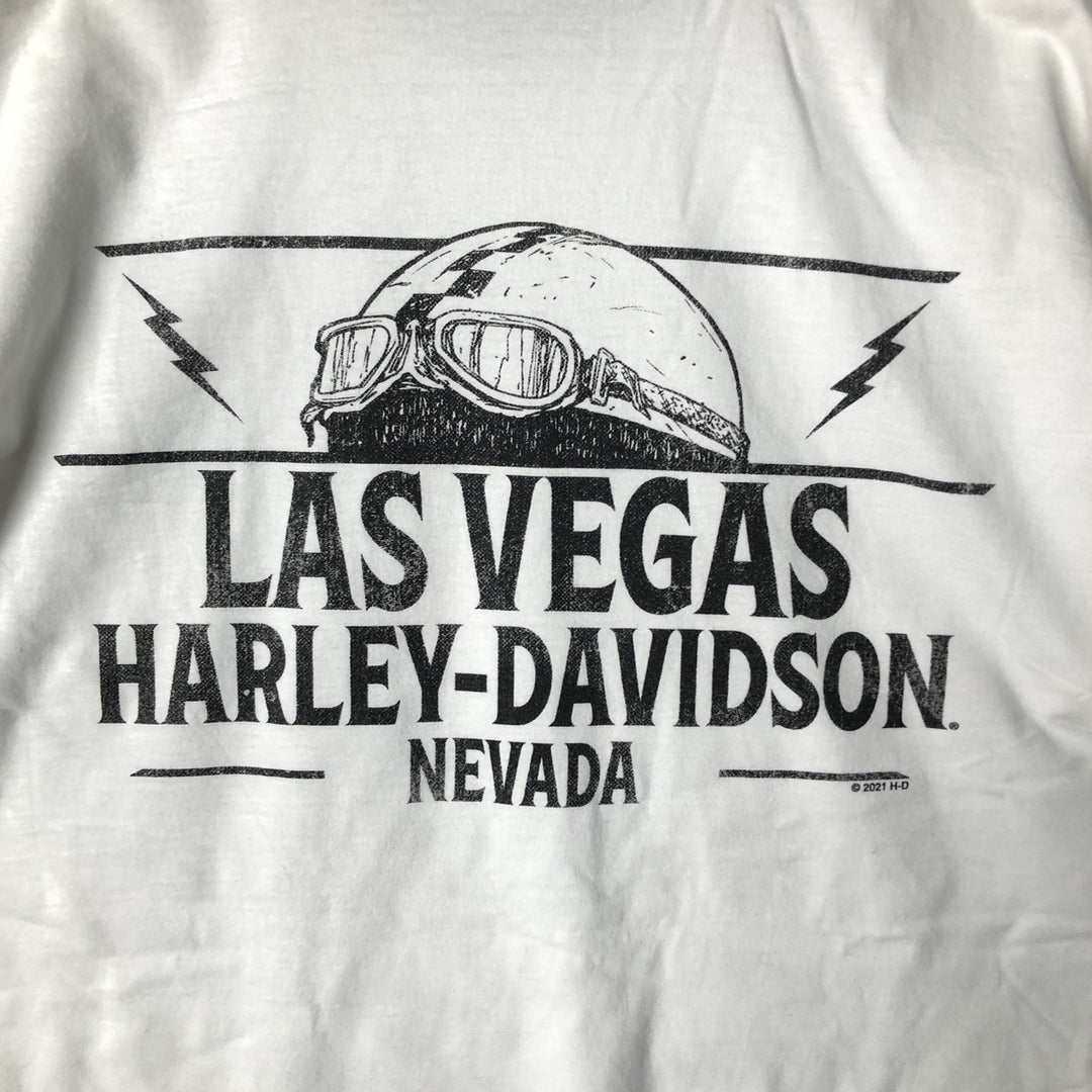 Harley-Davidson Skull Pattern Motorcycle Bike T-shirt Men's L size unclear white type Vintage Second Hand