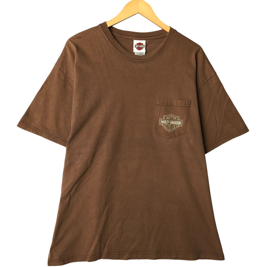 Harley-Davidson Eagle Pattern Motorcycle Bike T-shirt Made in USA Men's XL cotton brown type Vintage Second Hand